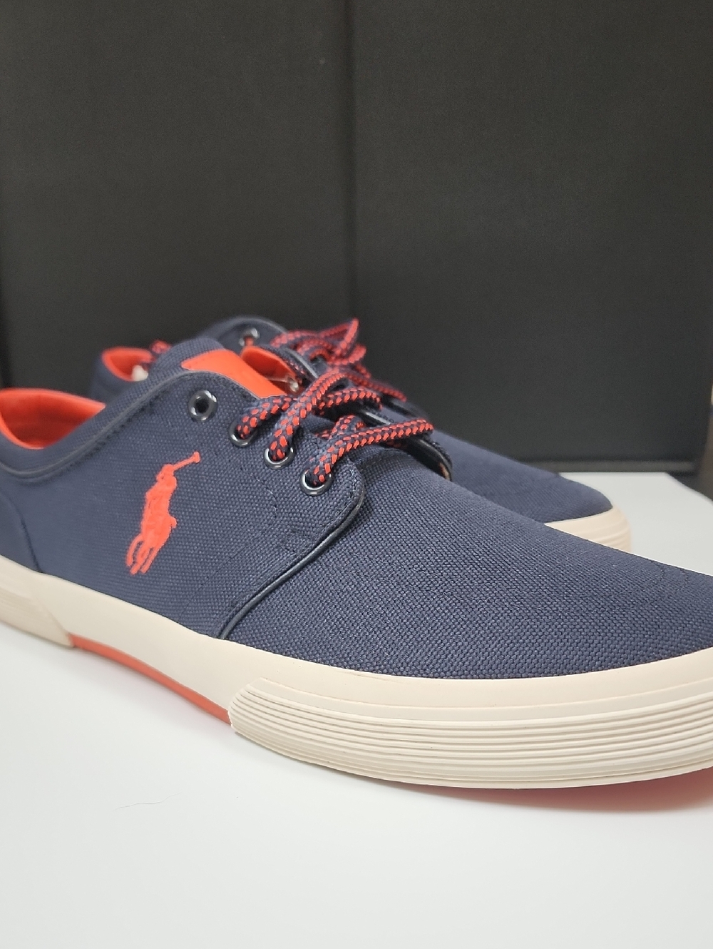 Polo by Ralph Lauren Navy & Red Canvas Slip-On Sneakers Size 11d
